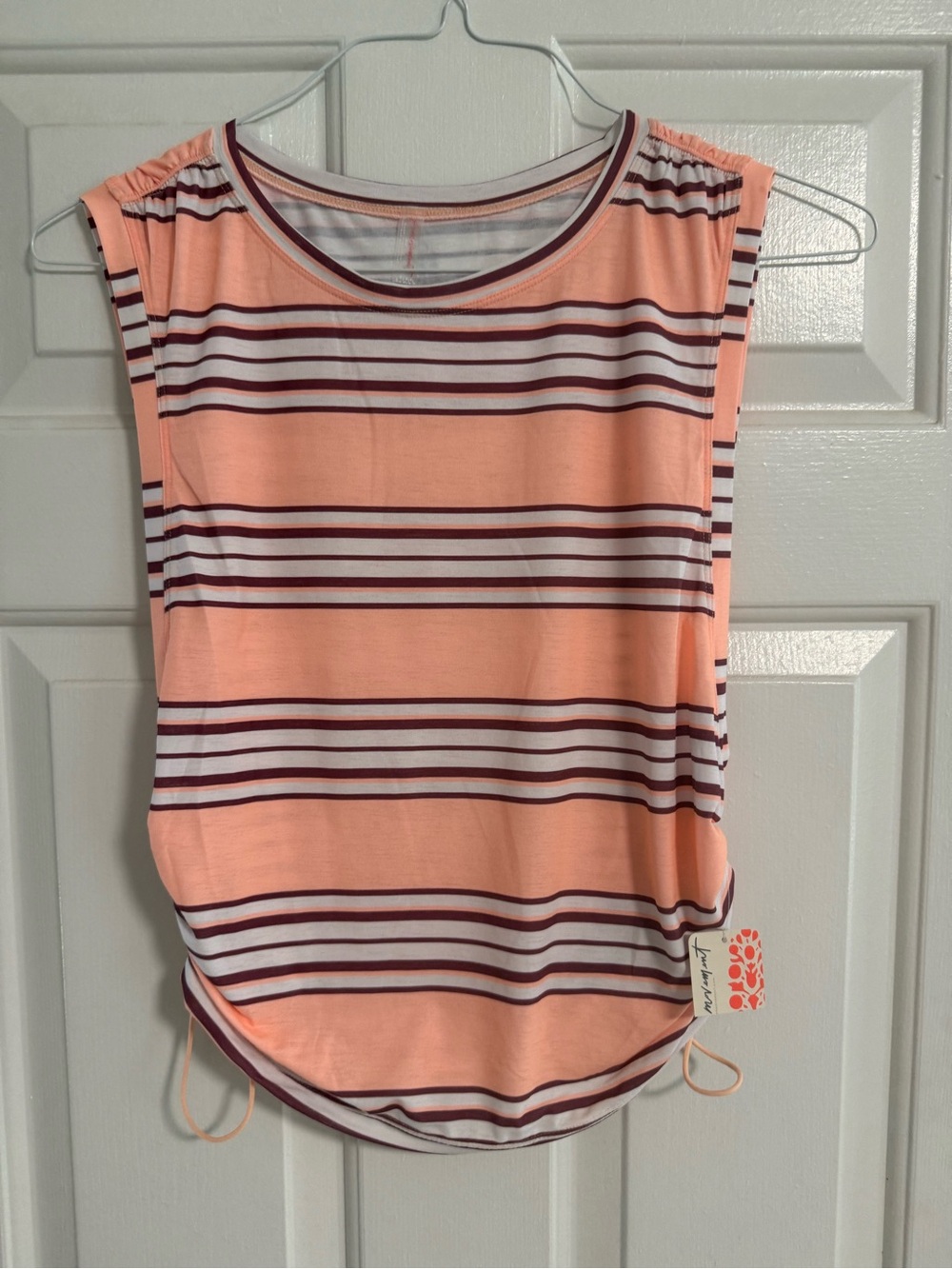 We The Free Sleevleas Peach Striped Drawstring Tank Top